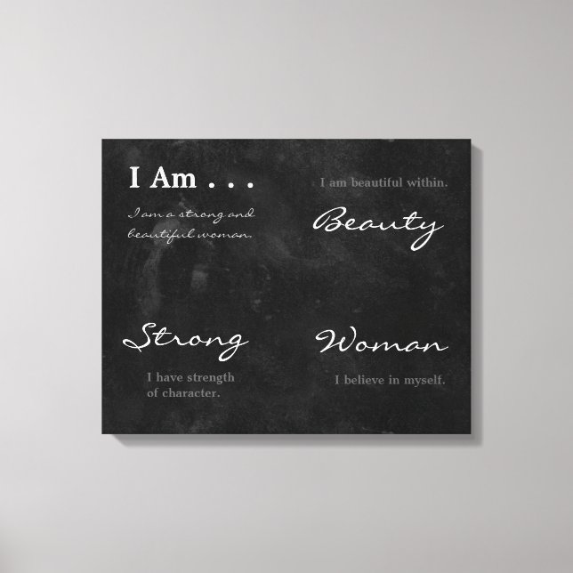 I Am Beautiful Strong Woman Blackboard Affirmation Canvas Print (Front)