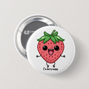 I am Berry Happy cute kawaii strawberry jumping 2 Inch Round Button