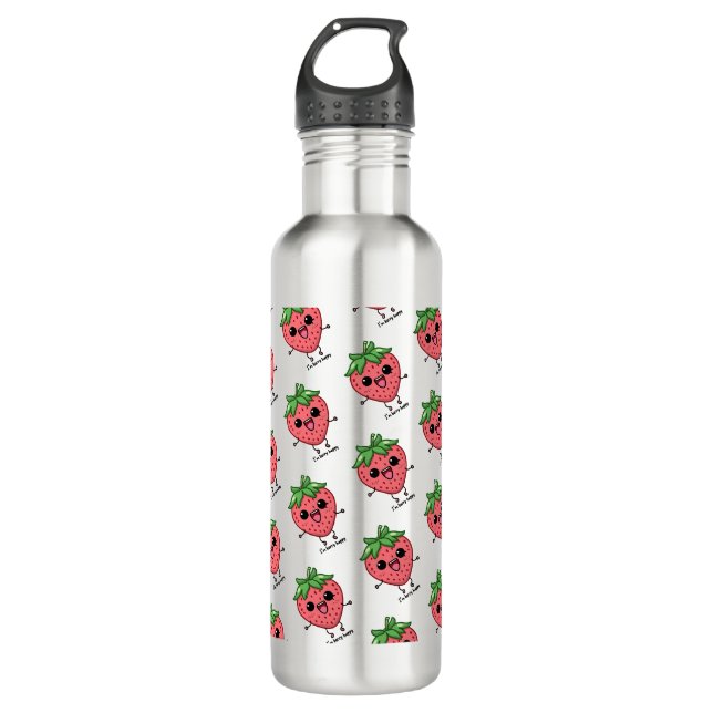 I am Berry Happy cute kawaii strawberry jumping 710 Ml Water Bottle (Front)