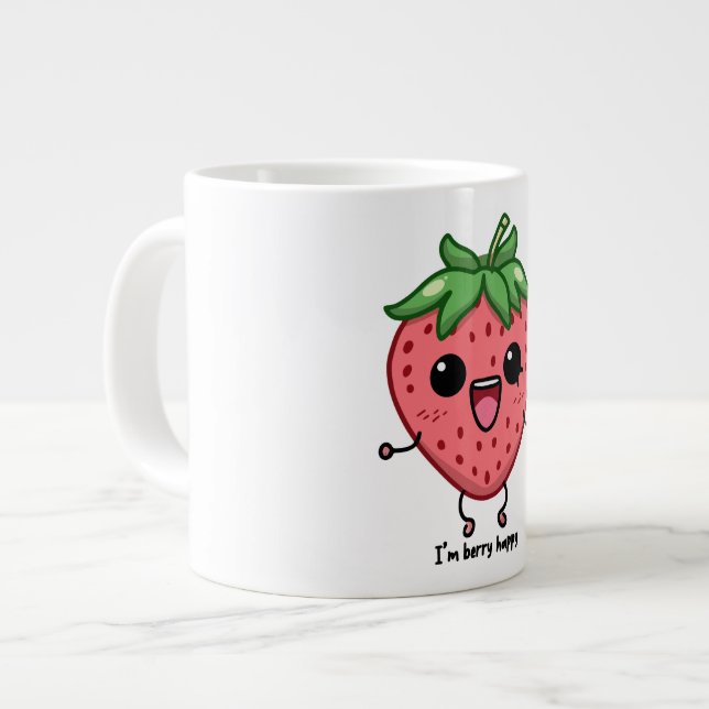 I am Berry Happy cute kawaii strawberry jumping Large Coffee Mug (Front Left)