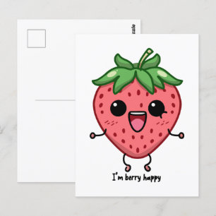 I am Berry Happy cute kawaii strawberry jumping Postcard