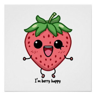 I am Berry Happy cute kawaii strawberry jumping Poster