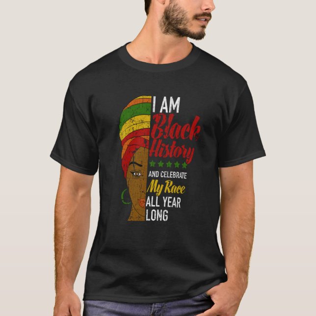 I Am Black All Year Long Afrocentric Turban Black  T-Shirt (Front)