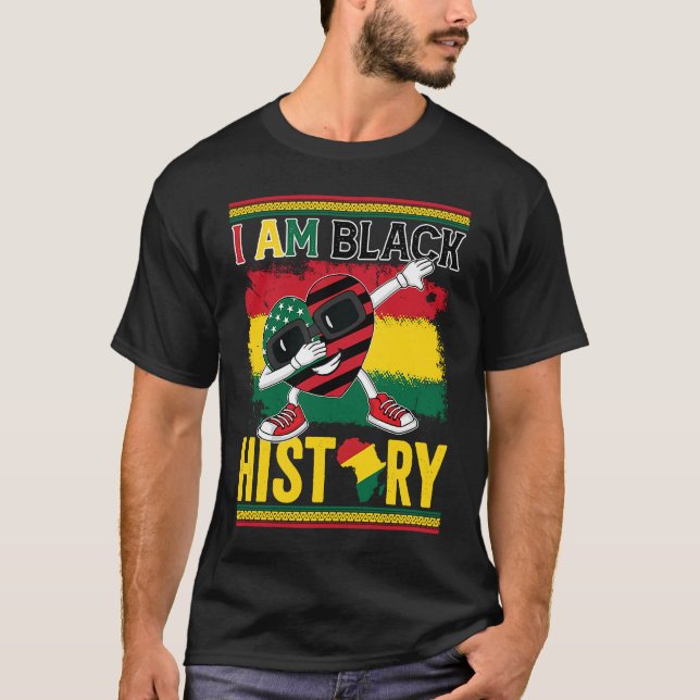 I Am Black History American Flag Cute Heart BHM BL T-Shirt (Front)
