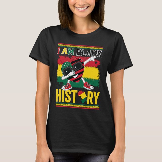I Am Black History American Flag Cute Heart BHM BL T-Shirt (Front)
