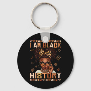 I Am Black History Black Women Afro Hair Messy Bun Keychain