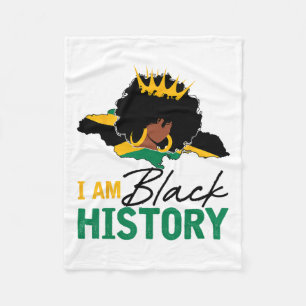 I Am Black History Jamaica Queen And Jamaican Flag Fleece Blanket
