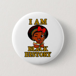 I Am Black History Month 2026 Cute Afro Girl Desig 2 Inch Round Button