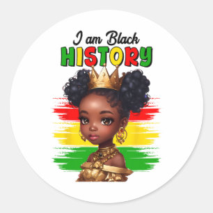 I Am Black History Month Black Melanin Queen Girls Classic Round Sticker