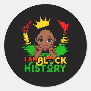 I Am Black History Month Cute Melanin Girl Kids To Classic Round Sticker
