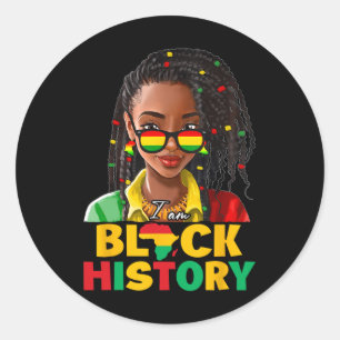 I Am Black History Month Women Girl Afro Black Que Classic Round Sticker