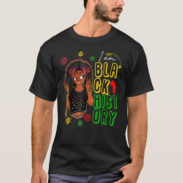 I Am Black History Queen Melanin Afro African Prid T-Shirt (Front)