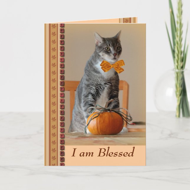 I am Blessed Thanksgiving Greeting Card with Cat (Front)