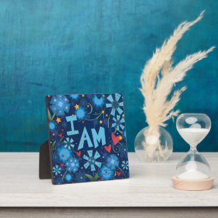 I Am Blue Inspirational Heart Floral Pretty Plaque