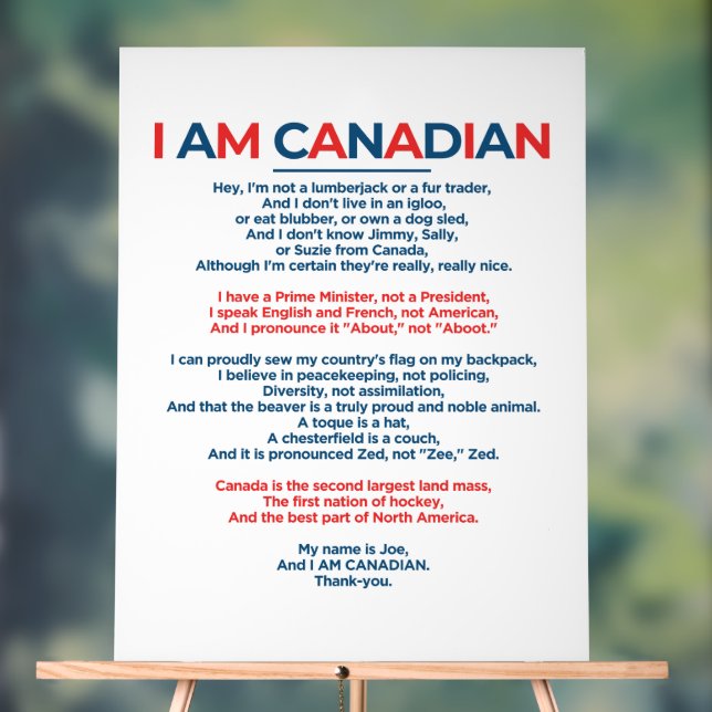I Am Canadian  Acrylic Sign (Neutral)