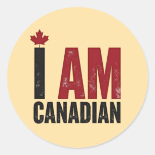 I Am Canadian – Patriotic Statement & Maple leaf Classic Round Sticker