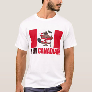 I AM CANADIAN Quote with Beaver on a Canadian Flag T-Shirt