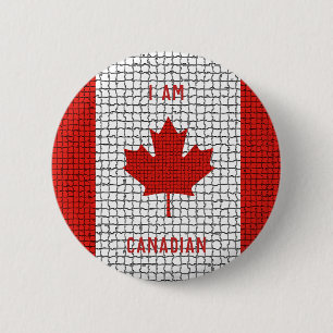 I AM CANADIAN Red and White Mosaic Flag 2 Inch Round Button