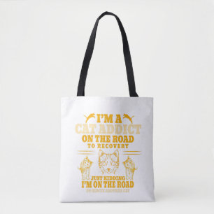 i am cat addict on the road to recovery cat love tote bag