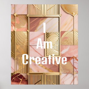 I Am Creative Peach Pink Marble Gold Foil Poster