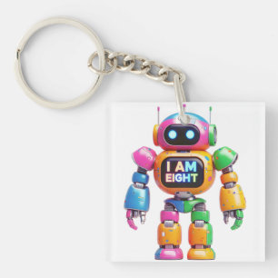 I Am Eight Robot for Kids 8th Birthday Robot Boy Keychain