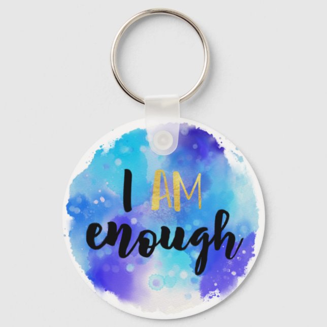 I Am Enough Blue Watercolor Spiritual Text Keychain (Front)