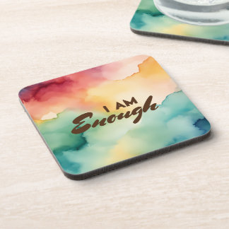I AM Enough Positive Affirmation Watercolor Coaster