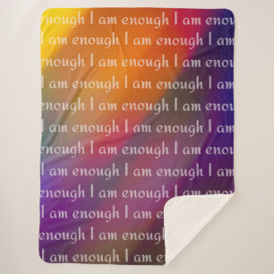 I Am Enough Rainbow Affirmation Pattern Design Sherpa Blanket