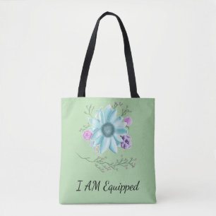 I Am Equipped mint green floral bag
