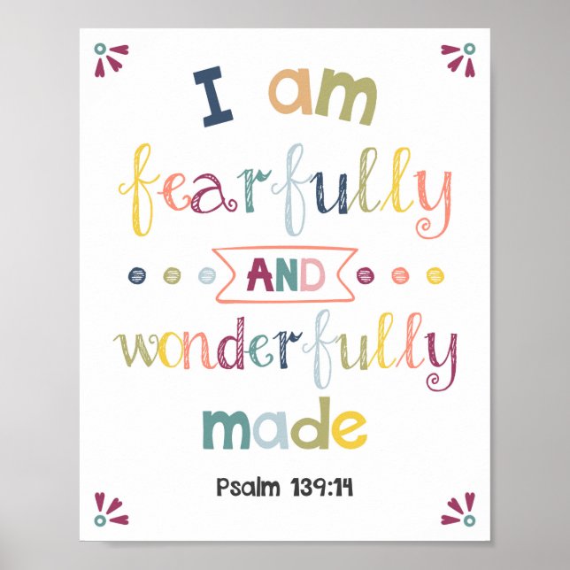 I Am Fearfully And Wonderfully Made Kids Christian Poster (Front)
