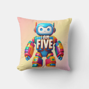 I Am Five Robot for Kids 5th Birthday Tech Robotic Throw Pillow