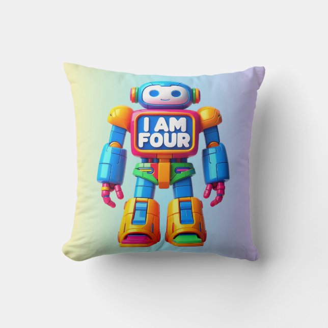 I Am Four Robot for Kids 4th Birthday Tech Robotic Throw Pillow (Front)
