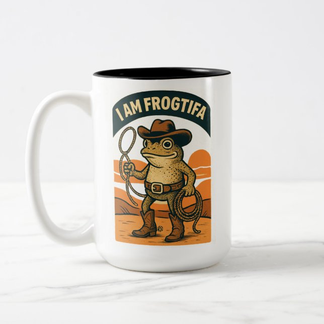 I Am Frogtifa Cowboy – Funny Frog Meme Two-Tone Coffee Mug (Left)