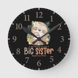 I Am Going To Be A Big Sister Sloth Announcement Round Clock