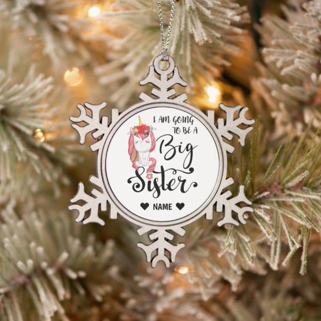 I am Going to be a Big Sister Snowflake Pewter Christmas Ornament (Tree)