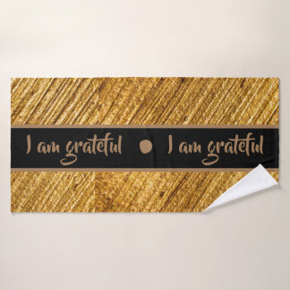 I am Grateful Bath Towel Gold Brown Modern