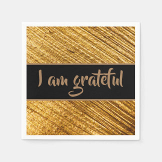 I am Grateful Paper Napkin Gold Brown Modern
