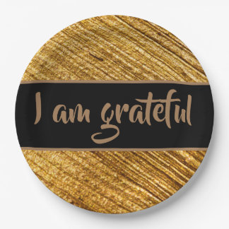 I am Grateful Paper Plates - Gold Brown Modern