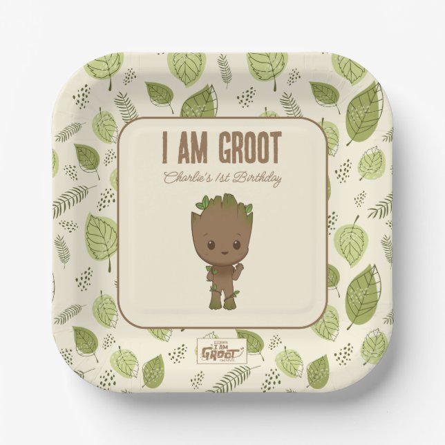 I am Groot | 1st Birthday Paper Plate (Front)