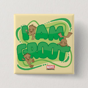 I Am Groot Character Art Text 2 Inch Square Button