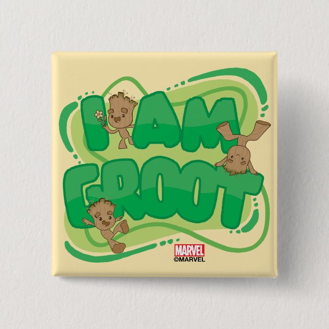 I Am Groot Character Art Text 2 Inch Square Button (Front)