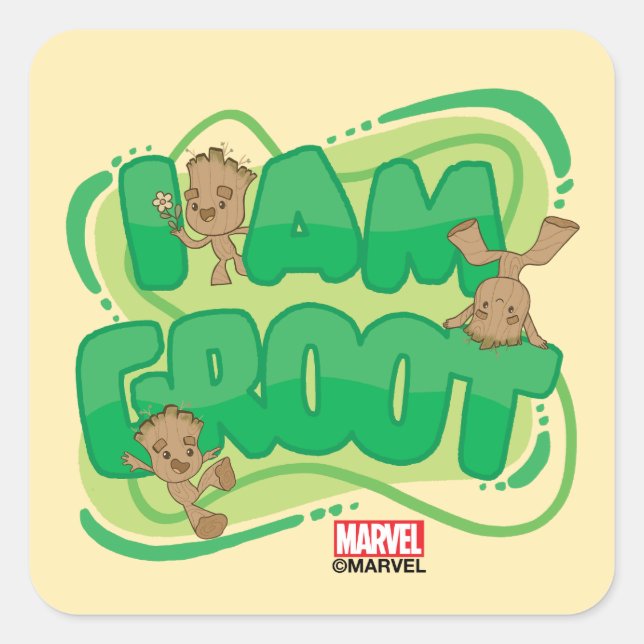 I Am Groot Character Art Text Square Sticker (Front)