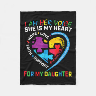 I Am Her Voice Daughter Autism Awareness Mom Dad P Fleece Blanket