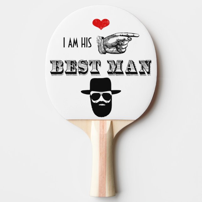 I am HIS Mr. Best Man Hipster Moustache Beard Hat Ping Pong Paddle (Front)