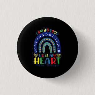 I Am His Voice He Is My Heart Autism Awareness 1 Inch Round Button