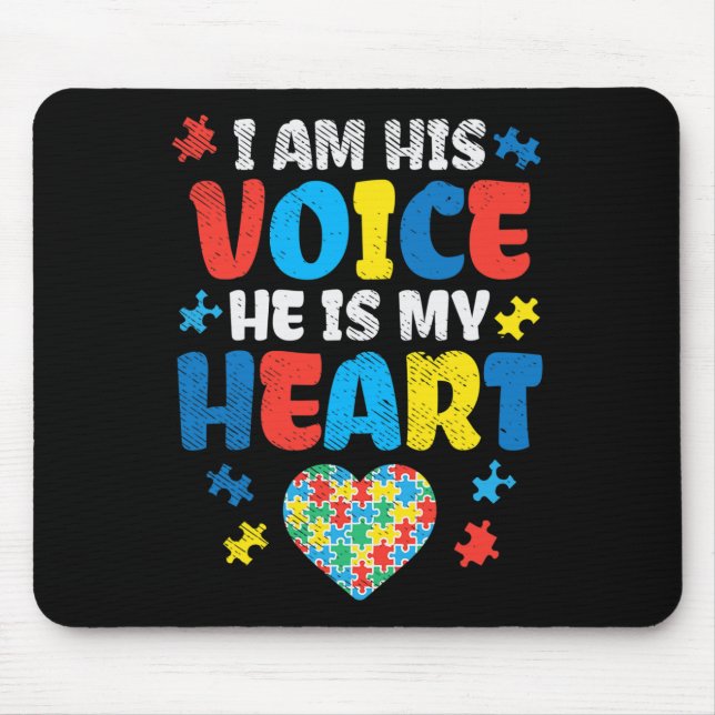 I Am His Voice He Is My Heart Autism Awareness ASL Mouse Pad (Front)