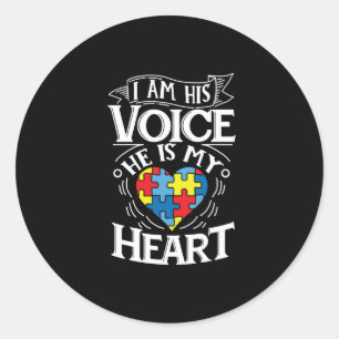 I Am His Voice He Is My Heart Autism Awareness Classic Round Sticker