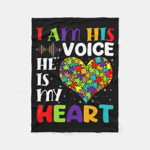 I Am His Voice He Is My Heart Autism Awareness Mom Fleece Blanket