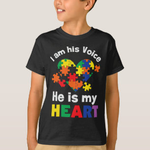 I Am His Voice He Is My Heart Autism Awareness Mom T-Shirt
