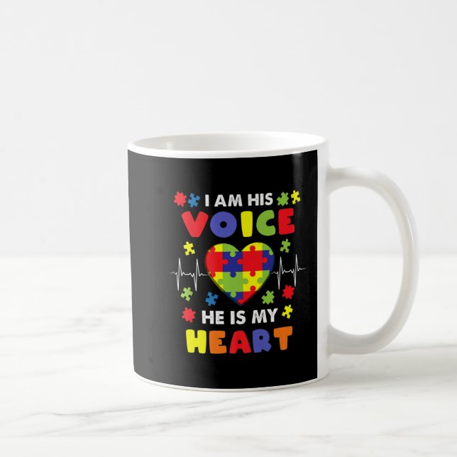 I Am His Voice He Is My Heart Autism Awareness Pre Coffee Mug (Right)